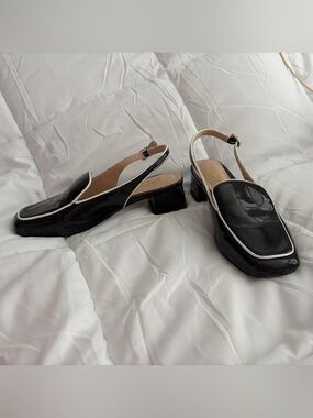 YDN 6.5 Women Closed Square Toe Block Low Heels Slingback Dressy Shoes